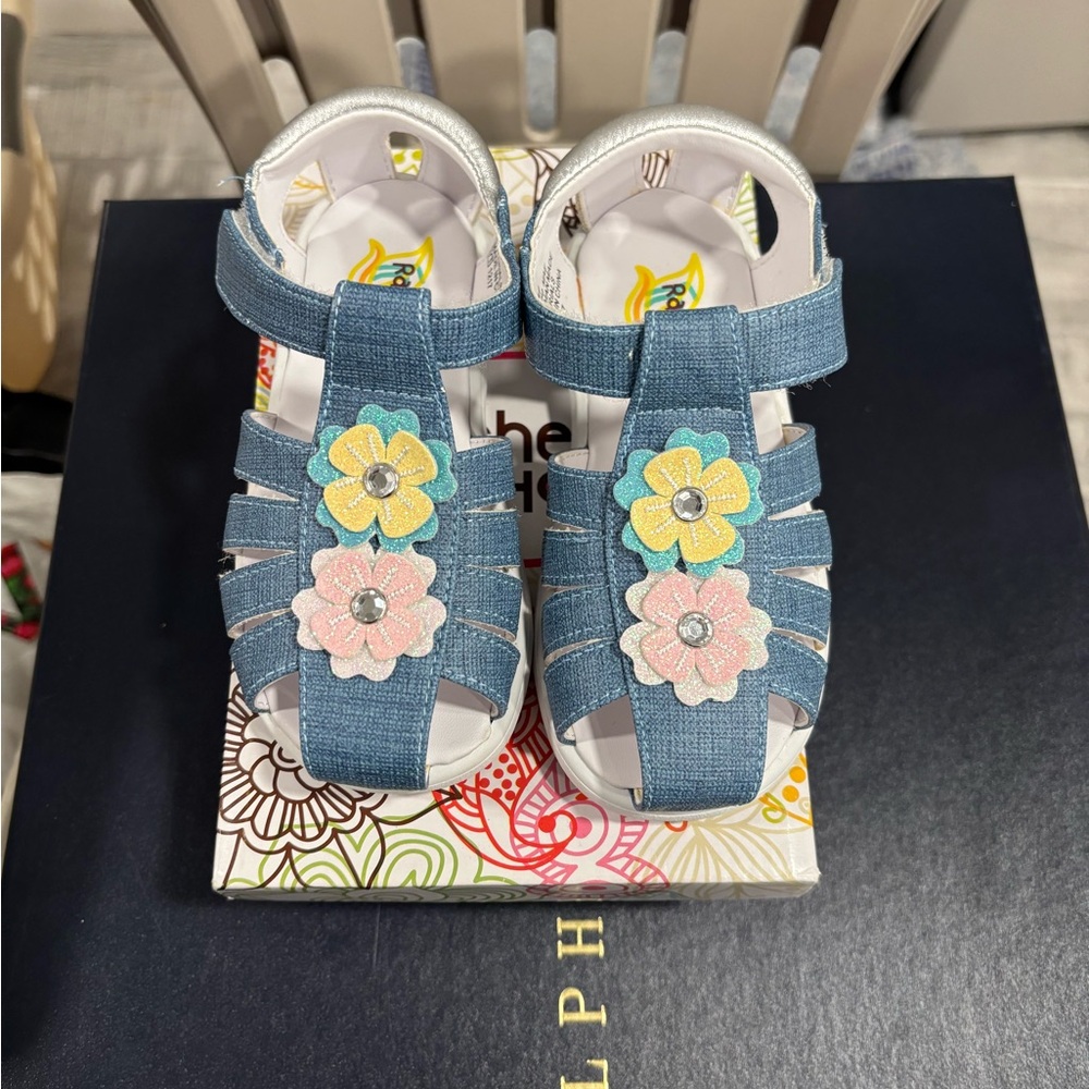 Kids Blue Sandals with Floral Accents